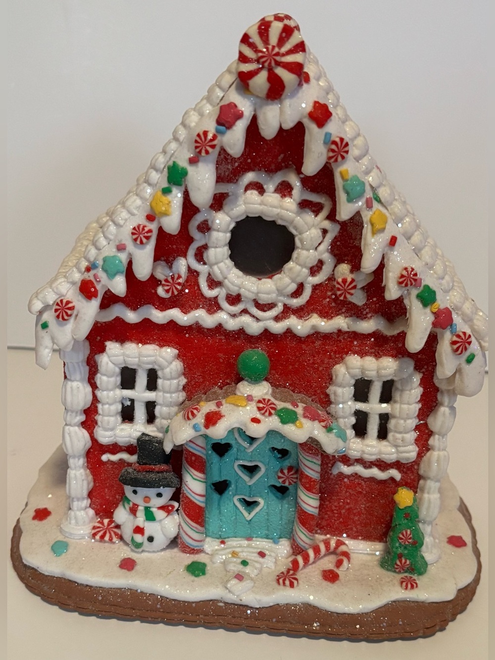 Light-Up Gingerbread Christmas House Snowman Candy Holiday Decor